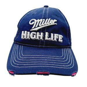 Miller High Life Embroidered Hat Cap Blue White Distressed Strapback